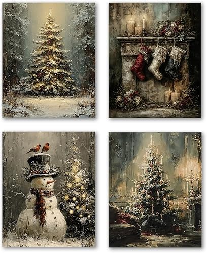 Miniatura 20 de XWELLDAN Juego de 3 cuadros retro con diseño de cascanueces y árbol de Navidad, diseño de rayas, 8 x 10 pulgadas, sin marco Navidad rojo y