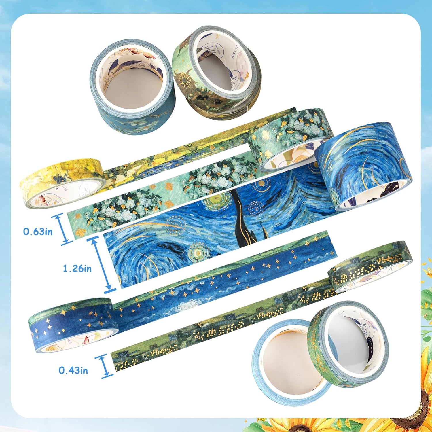 Gold Vintage Washi Tape, 10 Rolls Aesthetic Decorative Foil Masking Tape Set with Gift Box, Decorative Tape for Bullet Journal, DIY Craft, Scrapbook Supplies image 2