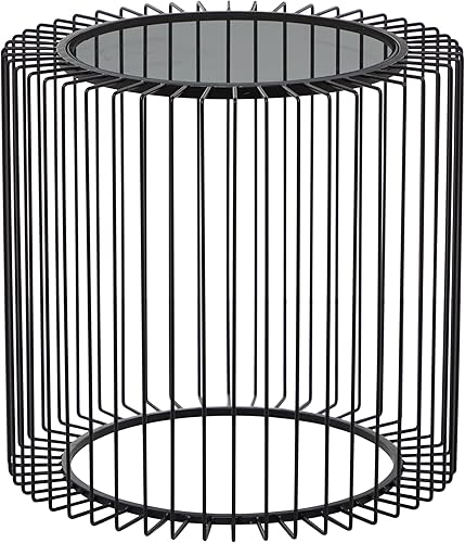 Deco 79 Mesa auxiliar de metal con marco de alambre abierto y parte superior de vidrio sombreado, mesa auxiliar de 20 x 20 x 19 pulgadas, color negro
