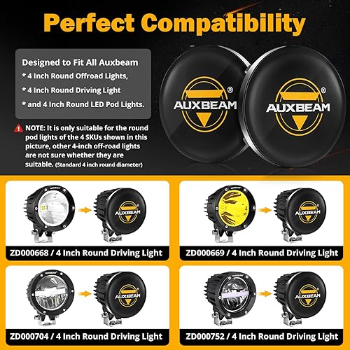 Miniatura 2 de Auxbeam Kit combinado de luces redondas de 4 pulgadas para todo terreno con cubiertas negras, 110 W, 11000 lúmenes, diseño ámbar DRL, luz antiniebla