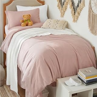 Bedsure Rose Pink Duvet Cover Twin/Twin XL - 2Pcs Prewashed Soft Bedding