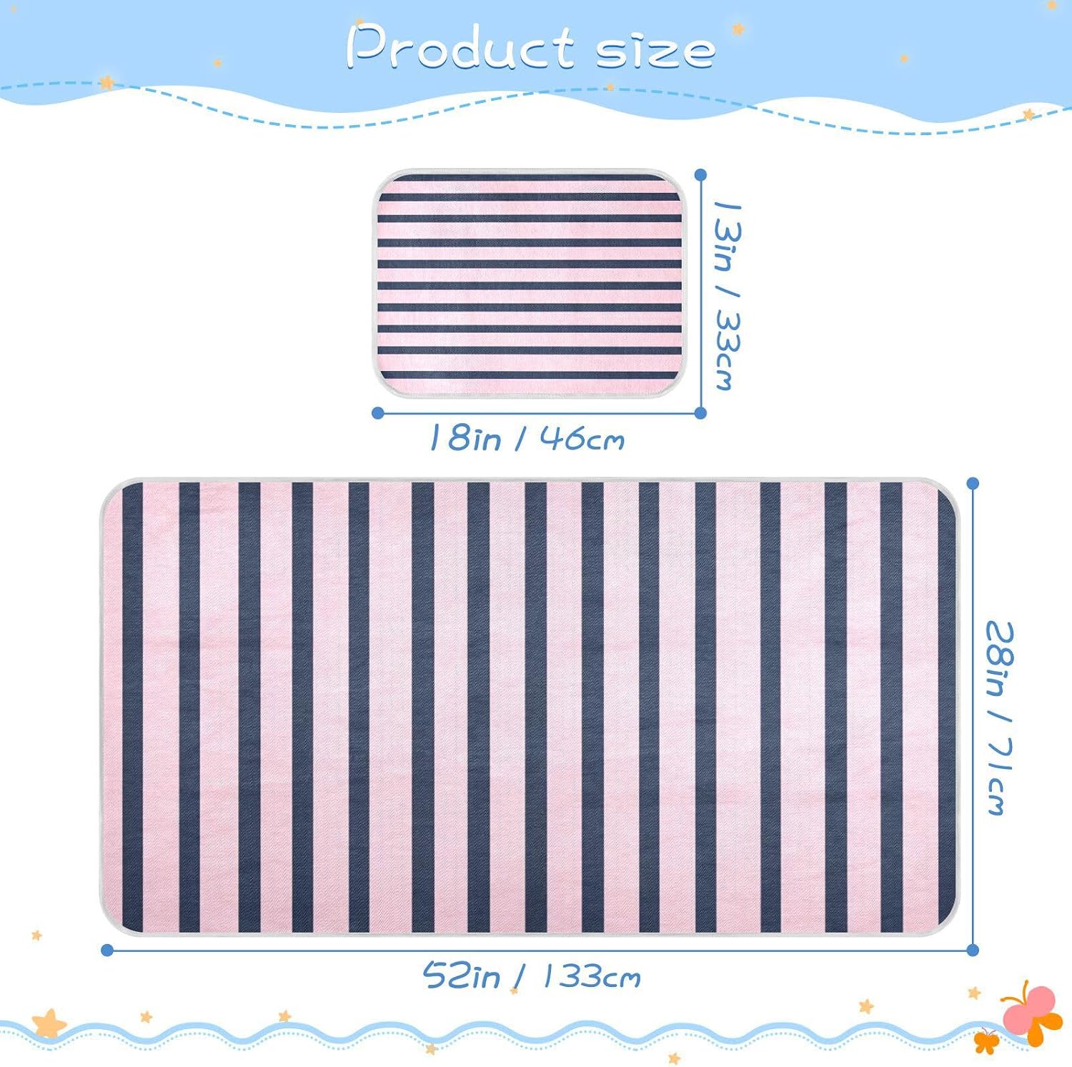 Black and Lavender Stripes Cooling Baby Waterproof Crib Mattress pad 28" x 52" Absorbent Pee Pads for Baby&Toddler