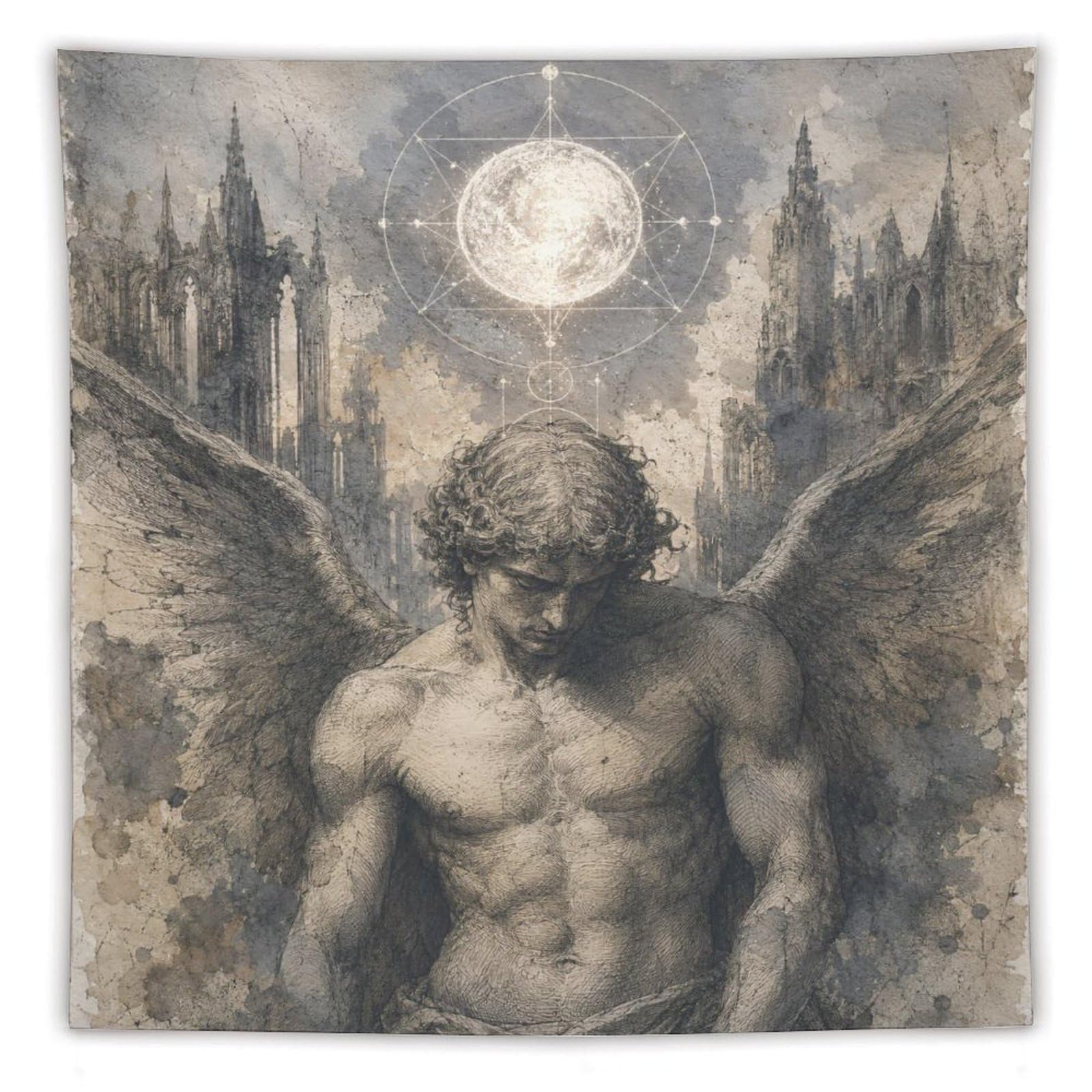 H3B8U2Y5 Dark Angel Lucifer Wall Tapestry, Fantasy Illustration, Backdrop