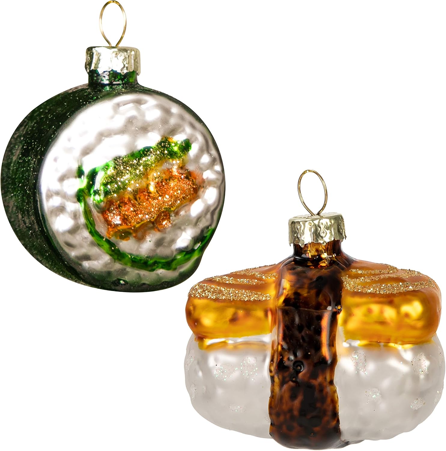 2-pcs Christmas Sushi Ornament Glass Blown Ornament Tamagoyaki Sushi and Sushi Roll Set Handcrafted Glass Blown Ornaments for Christmas Tree Decoration Christmas Party