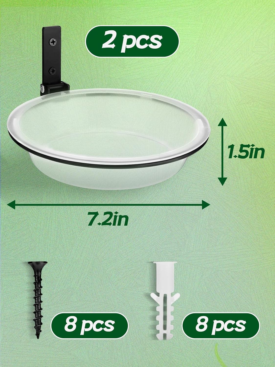 Windproof Bird Feeders Tray - 2pcs Tree Mounted Wild Bird Bath for Outdoors Place Food Water, Installed on Wall Wooden Deck Fence with Heavy Duty Iron Ring, 7.2'' Dia. (Clear) image 5