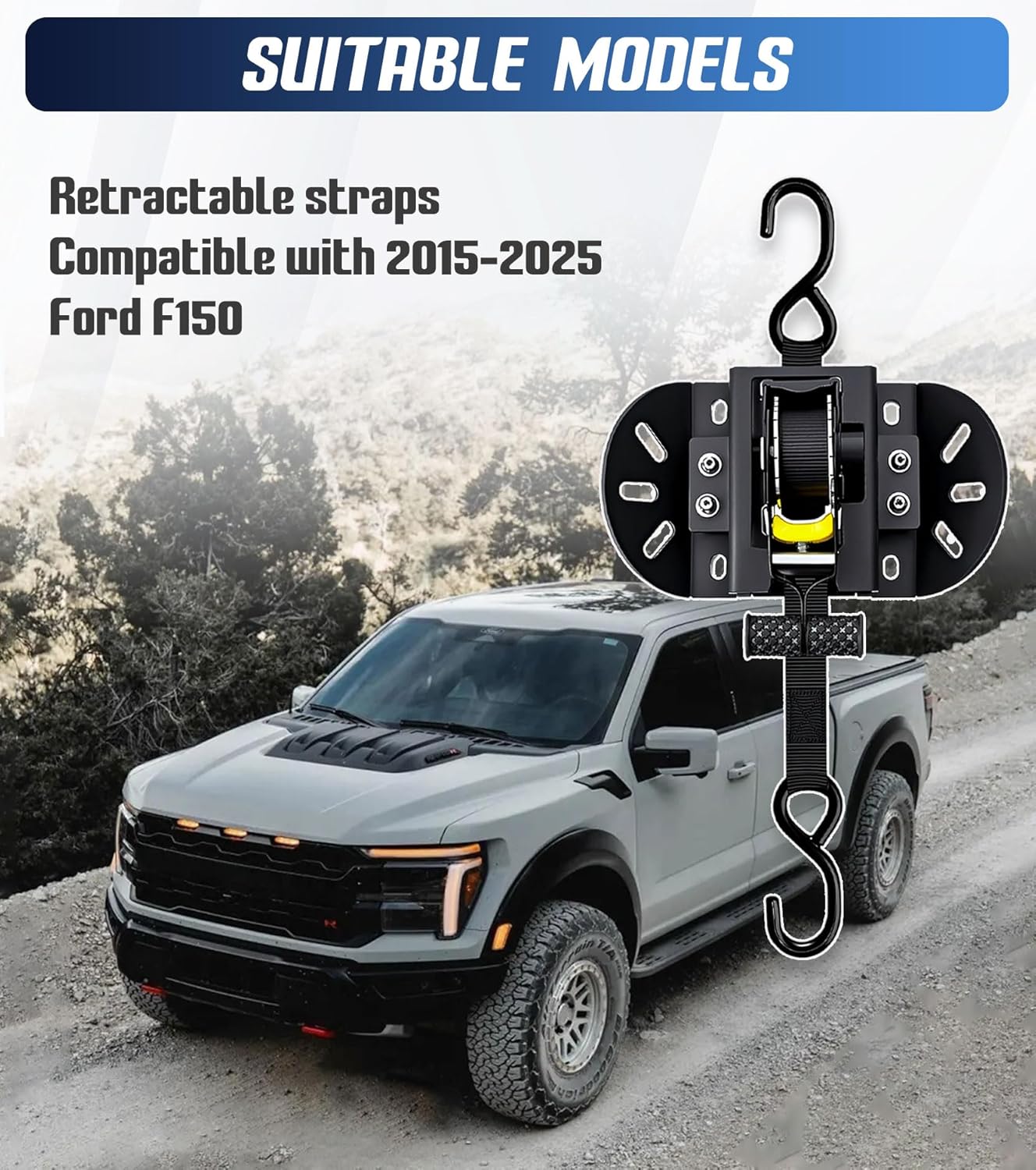 Retractable Ratchet Straps Compatible with 2015-2025 Ford F150 & Raptor F250 F350 F450 F550 Super Duty Self Retracting Ratchet Straps Tie Down Anchors Box Link Cleats