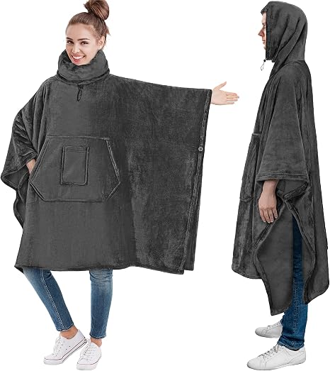 Amazon.com: PAVILIA Poncho de manta con capucha para calentar el cuello,  suéter de felpa de gran tamaño, manta grande con capucha con bolsillo  gigante, regalo suave y acogedor para mujeres, hombres y