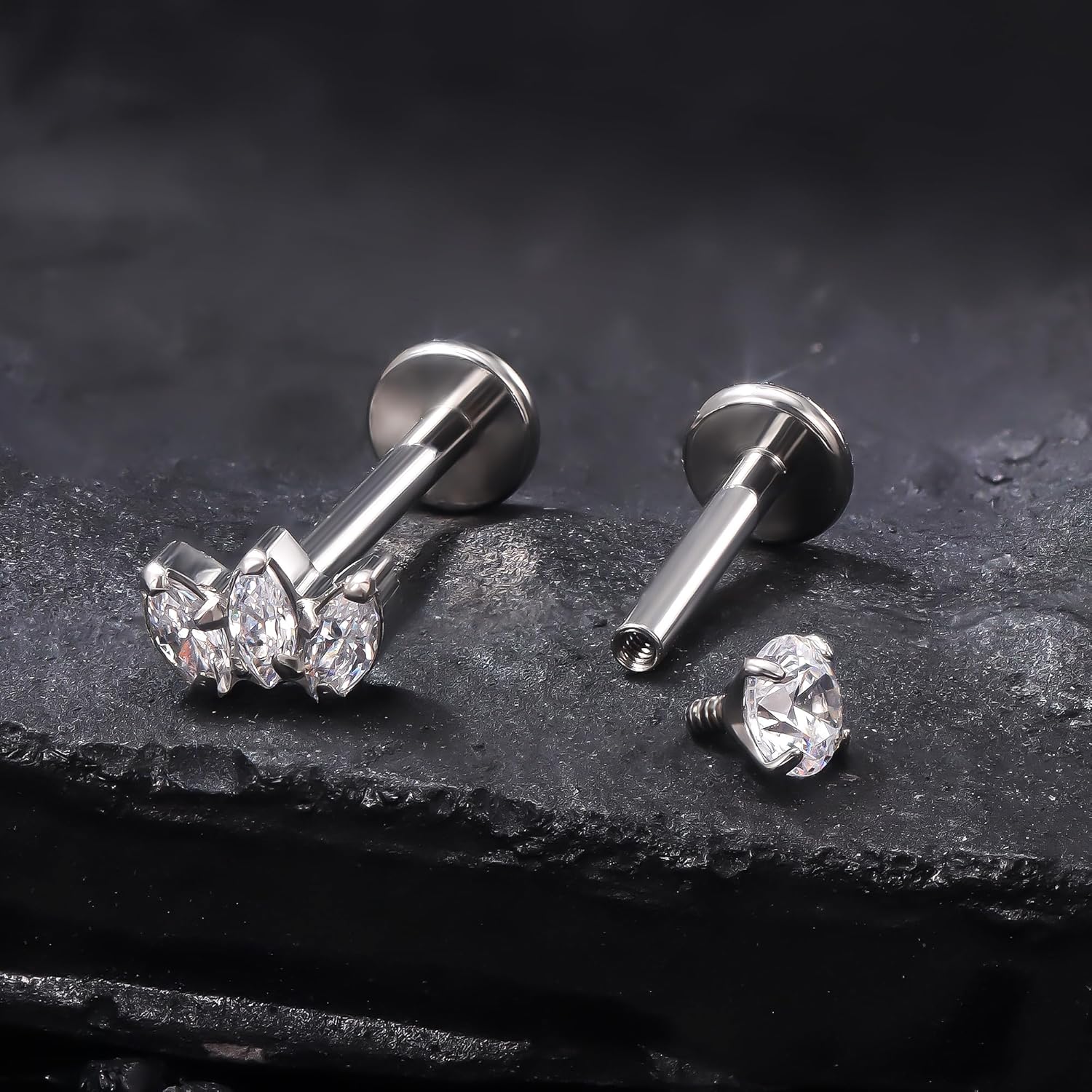 Ruifan Titanium Flat Back Lip Rings Internally Threaded Earrings Studs Nose Rings 16G Opal CZ Tragus Cartilage Lobe Rook Helix Conch Labret Medusa Piercing Jewelry for Women Men W Piercing Taper Set - Image 5