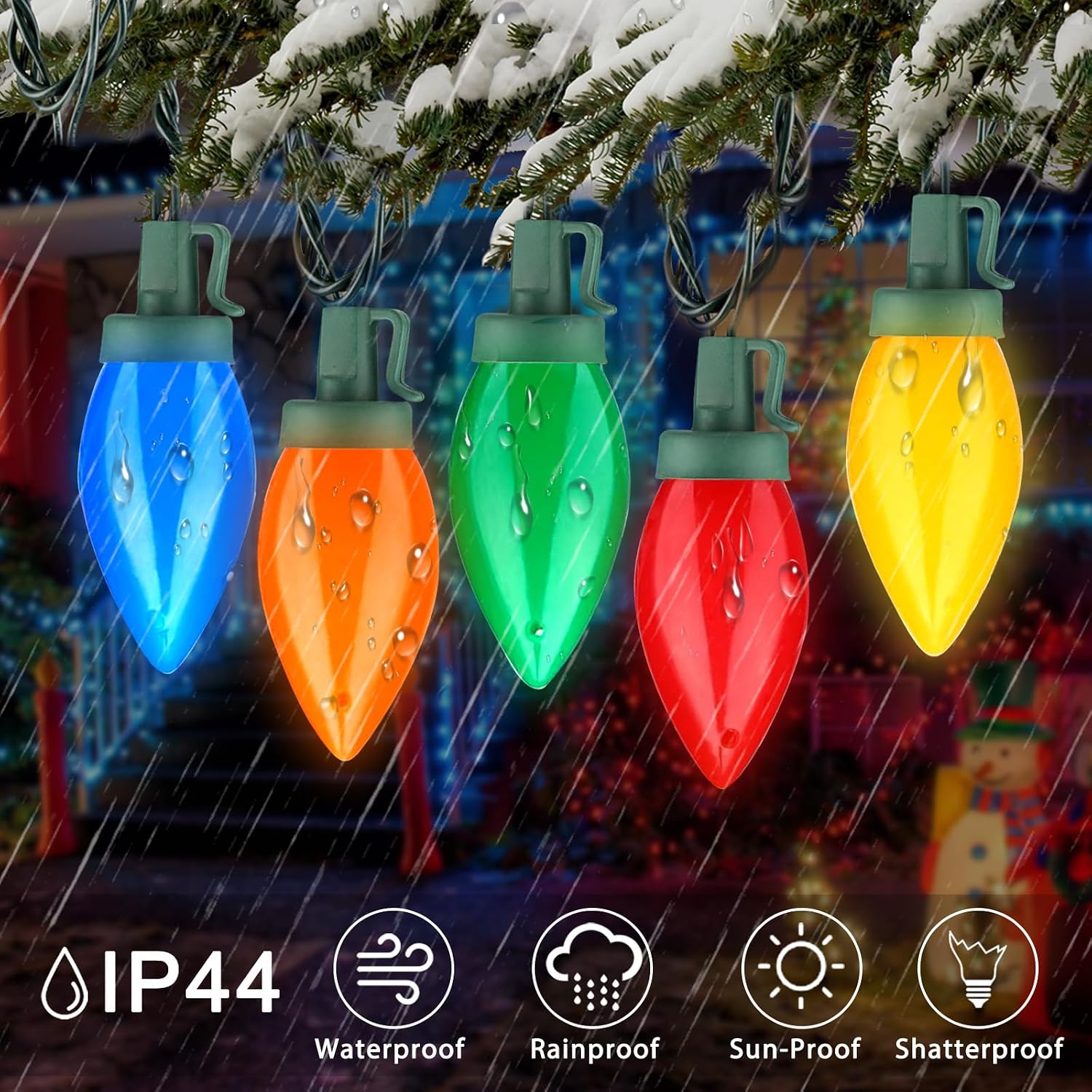 Couah C9 Christmas LED String Lights, 23 Ft LED Vintage Multicolor Lights with 35 LED C9 Colorful Light Bulbs, Outdoor String Lights for Christmas Party Backyard Wedding- Green Wire