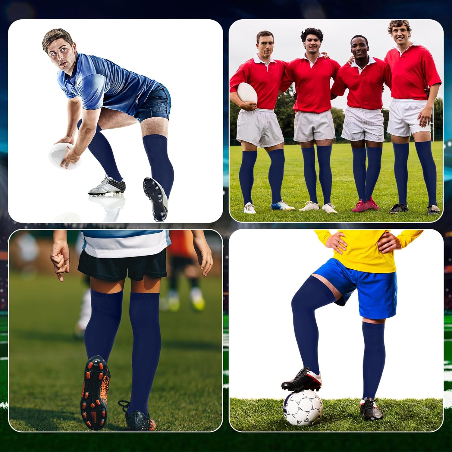 Hicarer 6 Pairs High Baseball Socks over Knee Football Softball Sock Youth Combo Long Sport Men Tube Socks Women