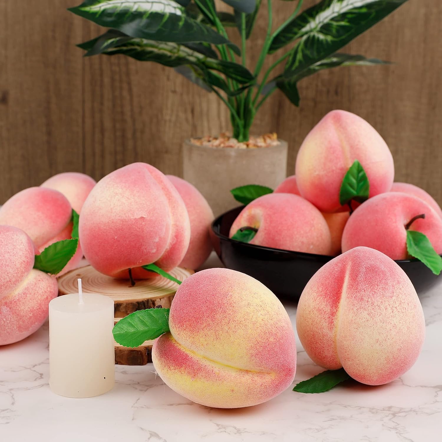 Happy Trees 12pcs Artificial Peach Simulation Fruit for Home Kitchen Table Cabinet Party Décor Photography Props Food