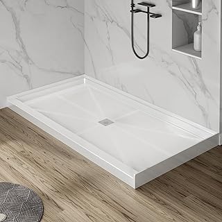 60'' L X 36'' W X 4'' H Shower Base For Bathroom, Rectangle SMC Shower Pan In White, Single Threshold Shower Base, Stainless Steel Shower Drain Cover Included