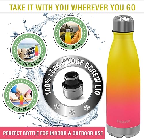 Miniatura 10 de CHILLOUT LIFE - Botella de agua infantil. de acero inoxidable para la escuela, con aislamiento de doble pared, en forma de botella de refresco,