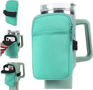 LMYUHONG Water Bottle Pouch For Stanley Cup Accessories 40oz 20oz 30oz,Tumbler Pouch With Versatile Pocket, For Cards, Keys,Earphone. Fits For Phones, Use For Running, Walking, Hiking & Biking,Green