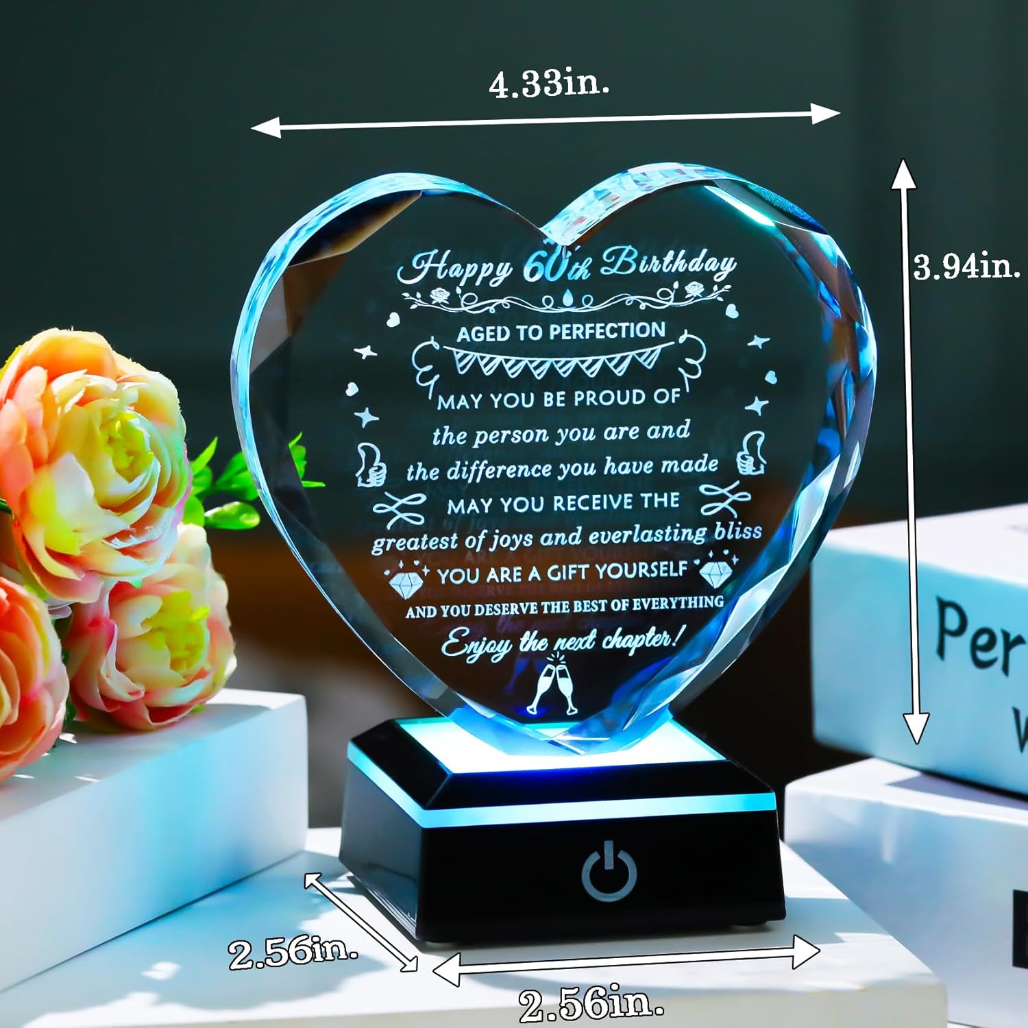 YWHL 60th Birthday Gifts for Women Men with Colorful Base Crystal Heart Happy 60th Birthday Decorations Best Gifts Ideas for 60 Year Old Husband Wife Mom Dad Grandma Grandpa Born in 1965 - Image 2