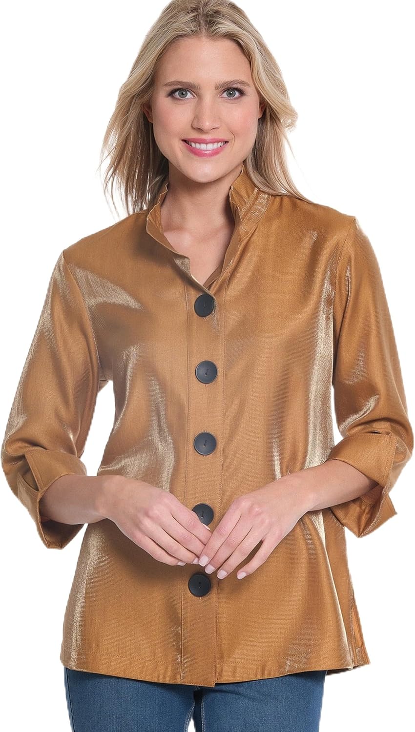 MULTIPLES Women's Turn-up Cuff Three Quarters Sleeves Wire Collar Button Front Shirt