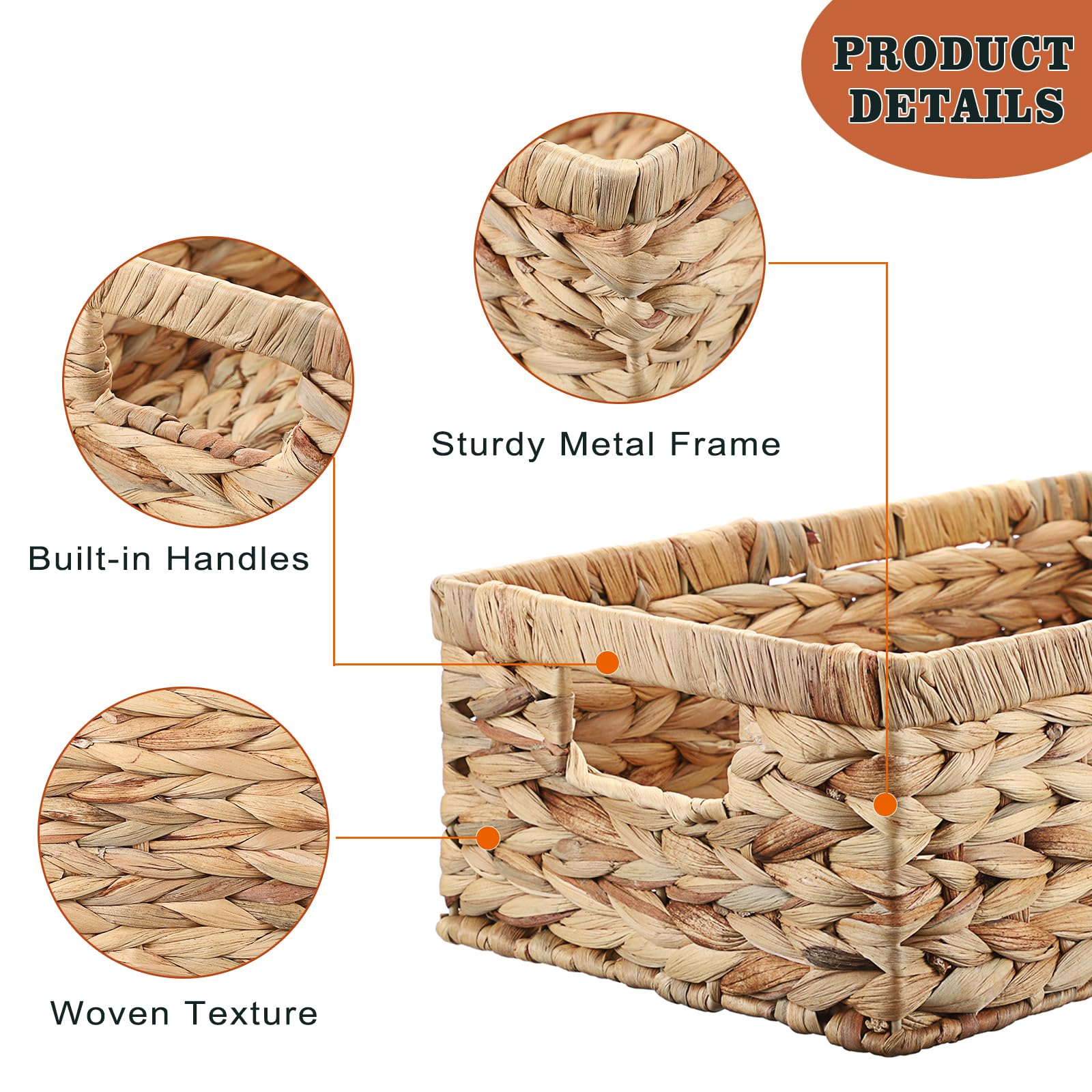 Panier en osier, panier en jacinthe d'eau avec poignées intégrées, panier de rangement en osier pour l'organisation, taille M ;