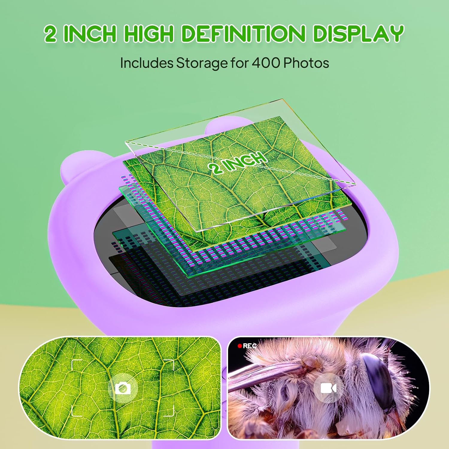 Microscope for Kids 200x Zoom 2-Inch HD Kids Microscope Camera - STEM Learning Kit | Portable Science Tool | Perfect for Ages 3-12 Girls | Purple, view 2