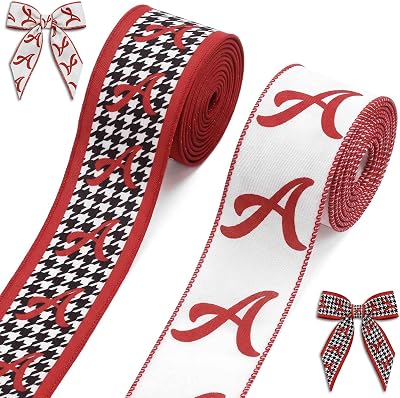Alabama State Craft Ribbon Roll - Black White Houndstooth Fabric Ribbon