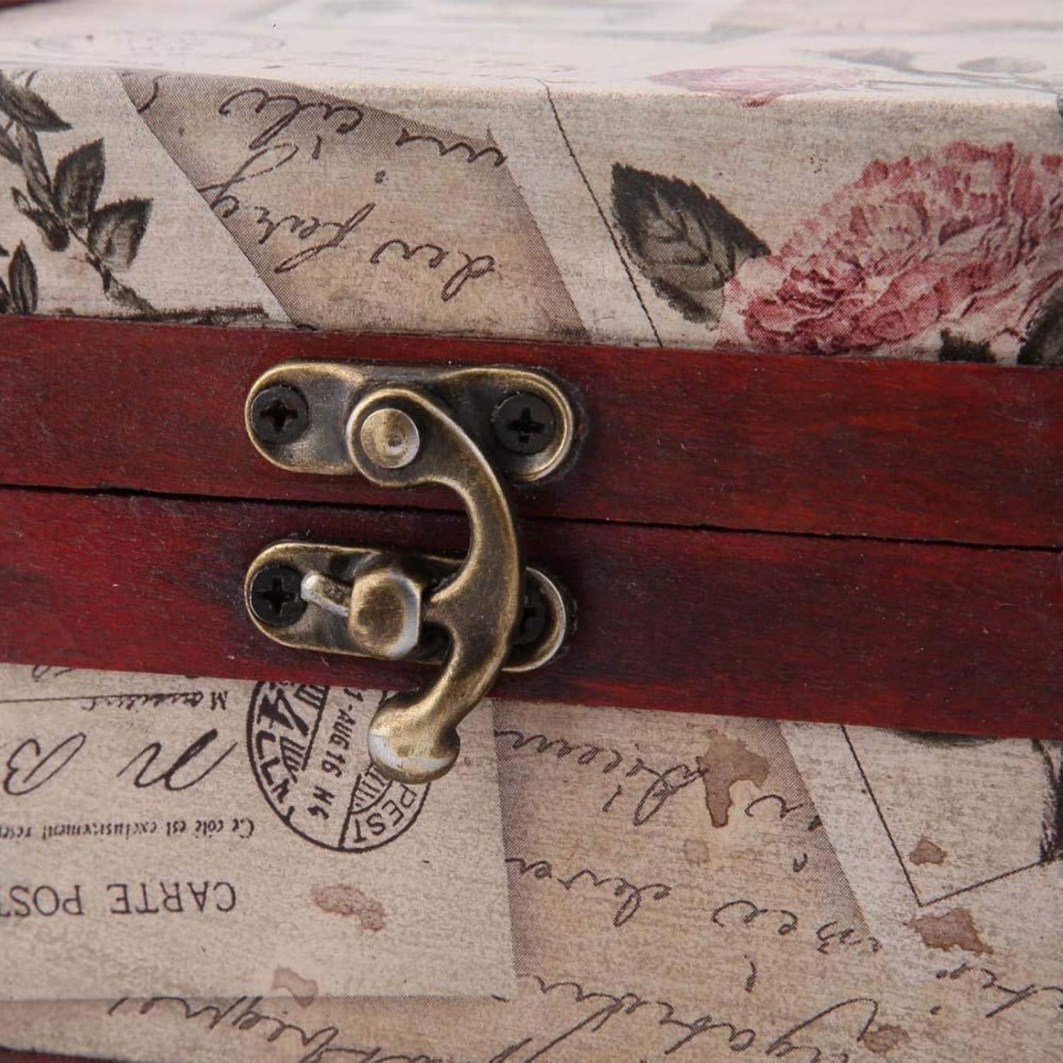 Wooden Treasure Chest Box, Vintage Jewelry Trinket Storage Box Handmade Decorative Keepsake Box for Home Decor, Cards Coin Collection(Stamp)