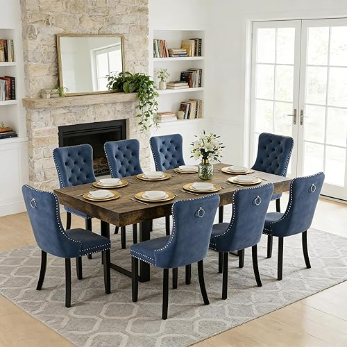 Miniatura 38 de Goujxcy Juego de mesa de comedor extensible de 7 piezas para 6, 63-78 pulgadas, juego de mesa de cocina marrón rústico con 6 sillas grises copetudas