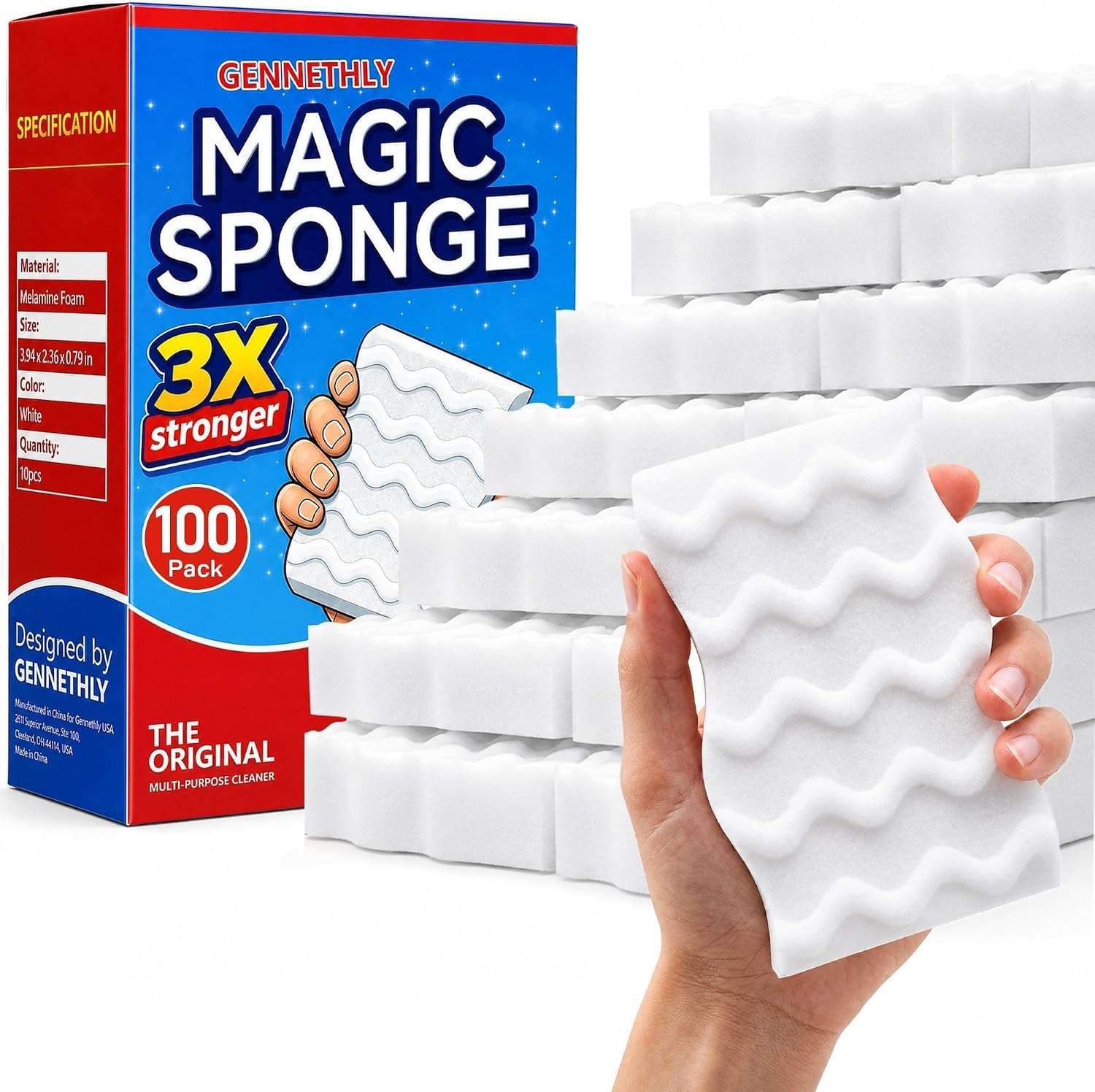 3X Density Magic Sponge Eraser, 100 Pack Cleaning Sponge for Kitchen & Bath