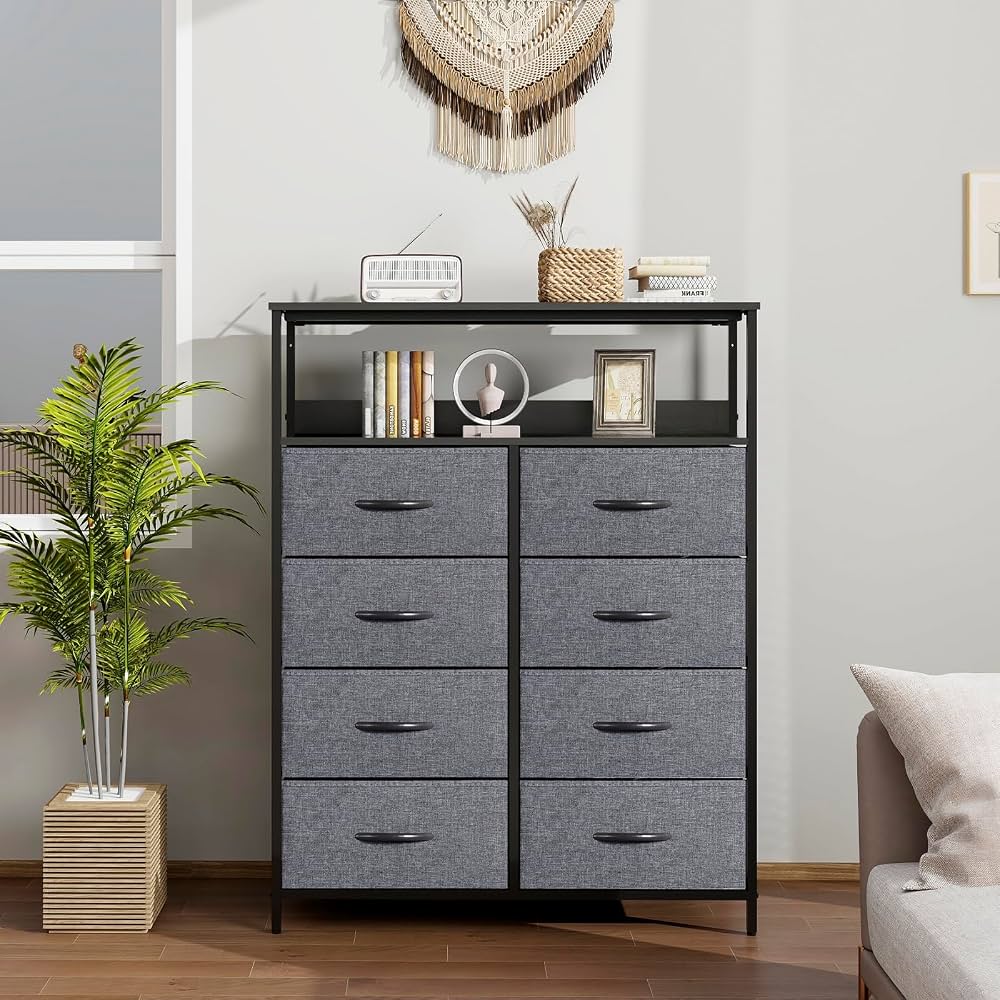 Commode 8 Tiroirs LYNCOHOME - Meuble Rangement Tissu 80x30x103cm - Pour Chambre, Bureau, Couloir - Montage Facile