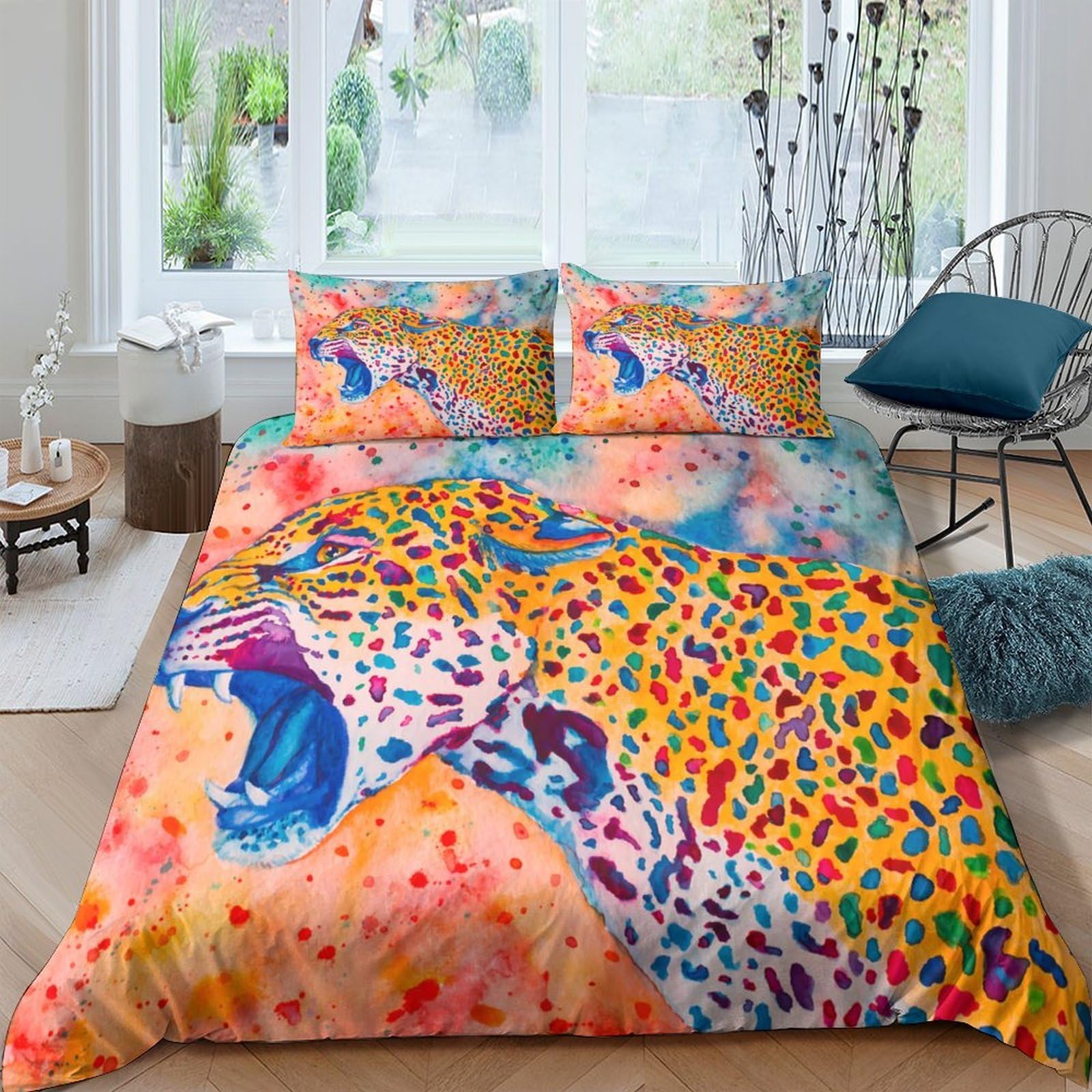 Ctjqhvkz Style-8 3D Printed Colorful Leopard Fitted Sheet Microfiber Soft Breathable Abstract Jungle Bed Cover For Bedroom Dorm Decor Single（135X200cm）