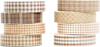 YUBX Vintage Washi Tape Set 8 Rolls Thin Retro Decorative Antique Patterns Masking Tapes for Arts, DIY Crafts, Journals, Planners, Scrapbook, Wrapping (Retro Plaid)