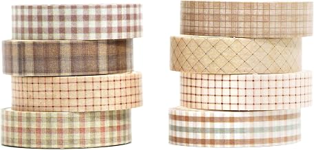 8 Rolls Skinny Washi Tape Set, Vintage Decorative Masking Tapes for Arts, Bullet Journal, Scrapbooking, DIY, Packaging (Retro Plaid)