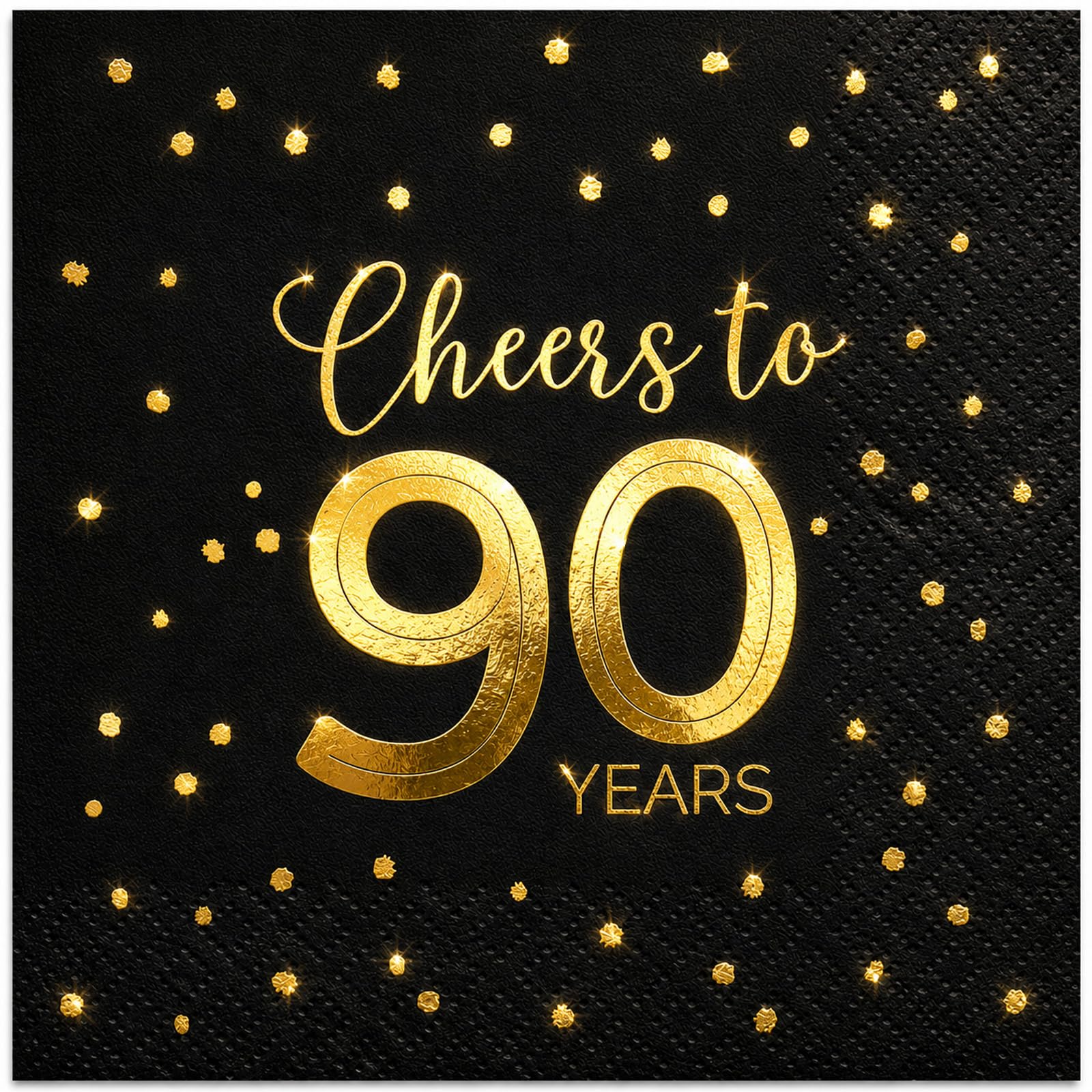 Cheers to 90 Years Gold Foil Cocktail Napkins – 50 Pack 2-Ply Disposable Birthday Napkins, Beverage Paper Napkins for Party Decorations, Wedding Anniversary Celebration