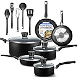 Kitchenware Pots & Pans Basic Kitchen Cookware, Black Non-Stick Coating Inside, Heat Resistant Lacquer (15-Piece Set), One Size
