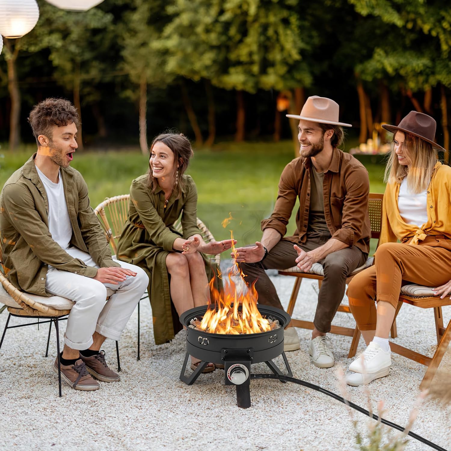 Giantex Portable Propane Fire Pit, 17" Small Outdoor Fire Bowl w/Foldable Legs, Round Fireplace with Lid, Removable Grill, Carry Bag, Lava Rocks, 58000 BTU Smokeless Gas Firepit for Outdoor Camping