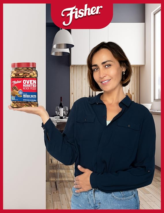 Fisher Oven Roasted Never Fried Deluxe Mixed Nuts, 24 Ounces (1 Pack) + Fisher Oven Roasted Never Fried Whole Cashews, 24 Ounces (1 Pack), Snacks for Adults