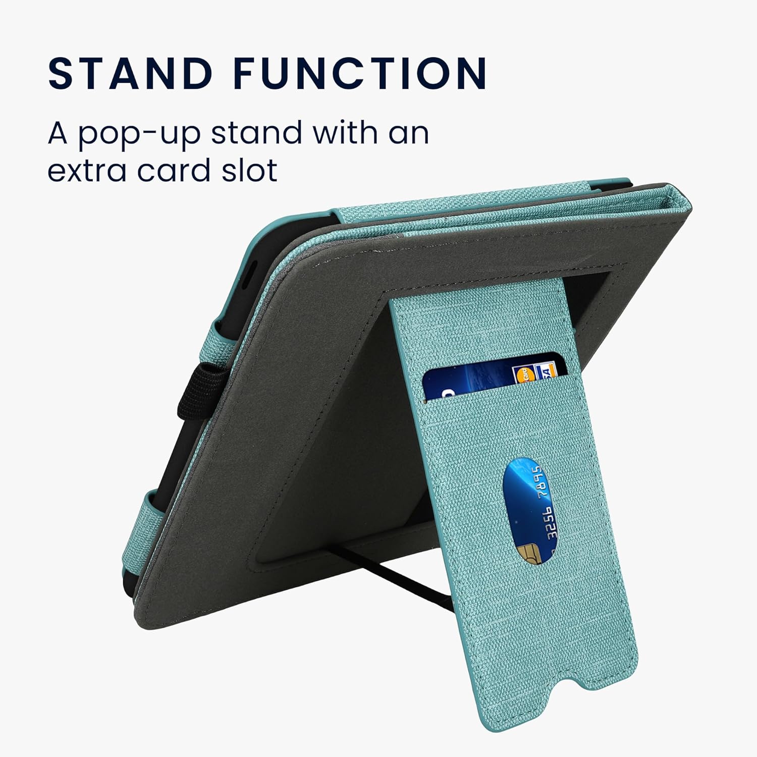 kwmobile Cover Compatible with Kobo Libra Colour Cover - Faux Leather/Suede Case with Stand - Mint/Dark Grey