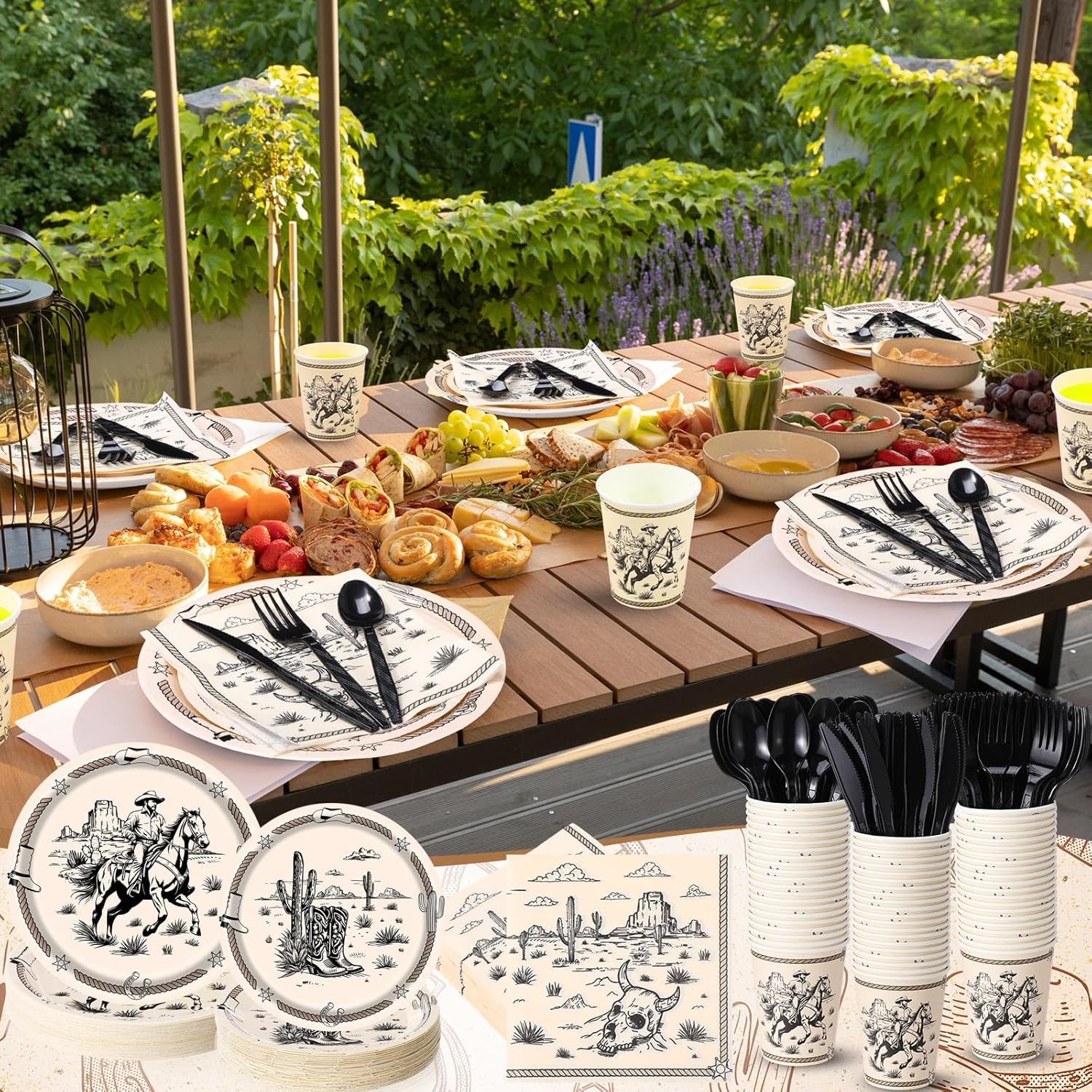 Pickmesh 400 Pcs Western Cowboy Party Plates and Napkin Decoration Wild West Rodeo Paper Tableware Cups Knives for Rodeo Bachelorette and Wild Cowboy Birthday Party Supplies Serve 50