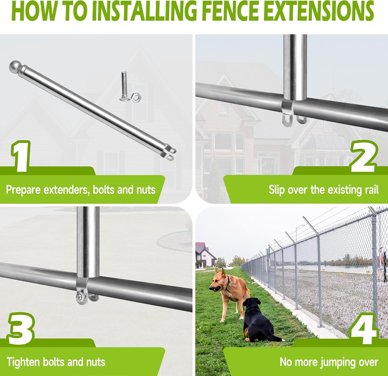 Chain Link Fence Post Height Extender for Dogs/Deer, Heavy Duty Privacy, 2 Ft Fence Extender, Prevents Jumping, 9-pack