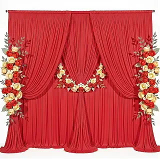 30x3フィート レッド背景幕カーテン パーティー用 しわになりにくいファブリック背景幕カーテン 誕生日パーティー 写真背景ドレープ 結婚式 ベビーシャワー ブライダルシャワー 写真撮影用バックドロップ 6パネル 5x10フィート