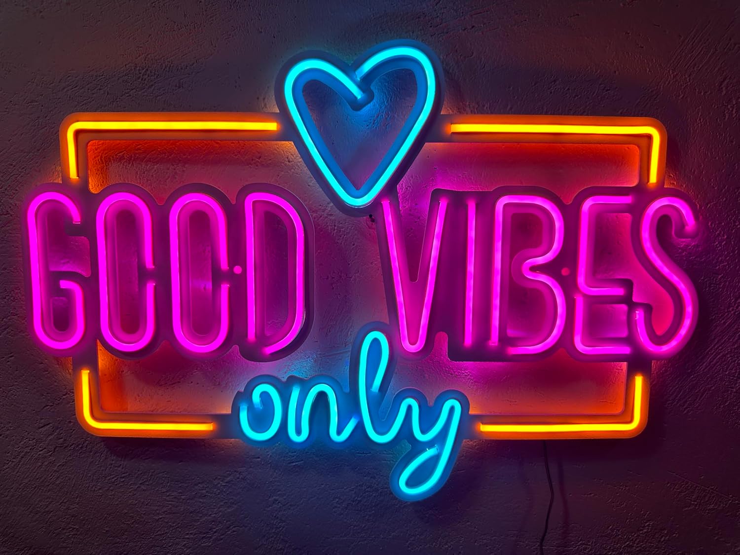 Good Vibes Only Love Wall Sign, Neon Metal Wall Art, Motivational Neon Sign, Neon Wall Decor, Neon Wall Sign, LED Light Decor, Home Office Cafe Pub Wall Decor (with Remote Control)