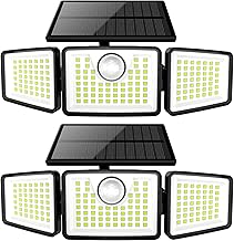 3000LM Solar Outdoor Lights with Motion Sensor, 3-Head 270° Wide Angle Security Light, 3 Modes with Remote Control, Solar Powered Lighting for Yard, Patio (Black - Basic Version, 2 Pcs No Remote)