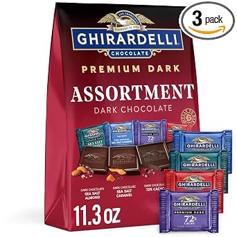 GHIRARDELLI PREMIUM DARK Chocolate SQUARES, 11.3oz Bag, 3 Pack