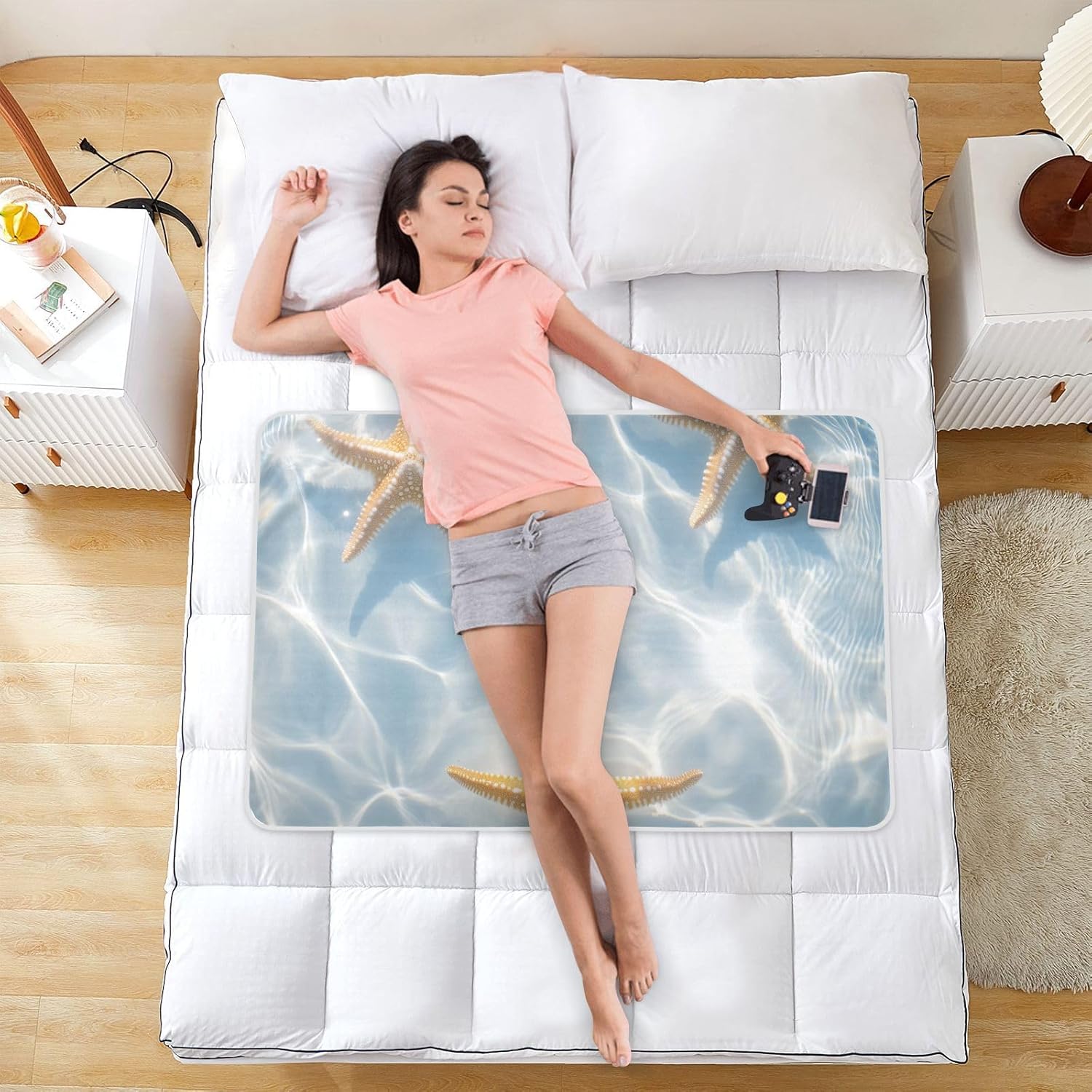 Seashell on The Summer Beach Change Mat, Diaper Changing Pads for Baby, 3Layers Waterproof Change Pad Foldable Absorbent Mats for Women, Reusable Incontinence Underpads for Patient 34''x52''