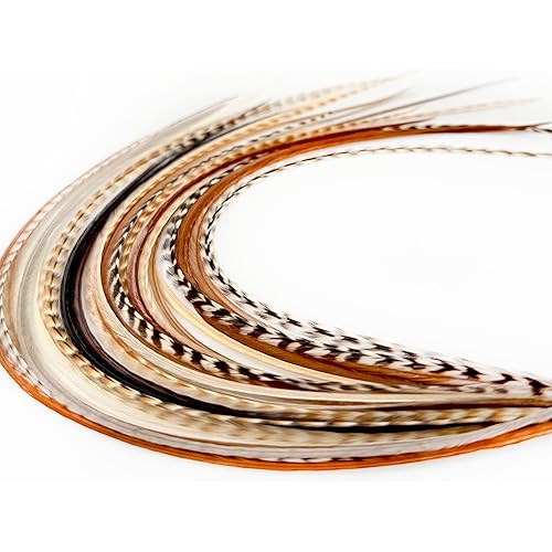 21 Natural Color Hair Extensions – 9”–14” Long – DIY Rooster Kit with 20 Micro-Link Beads – 100% Real Feathers – Eye-Catching Boho Style