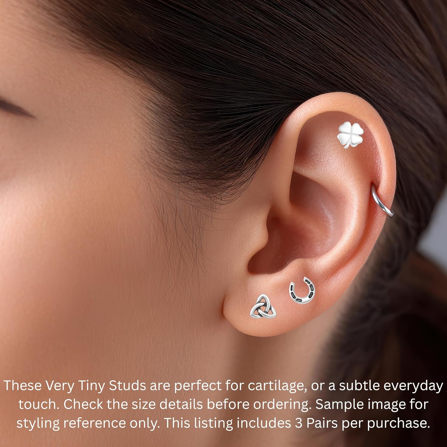 925 Sterling Silver Stud Earrings Irish Shamrock Clover Set Ultra-Tiny St Patrick’s Day Jewelry (3Pairs/Set)