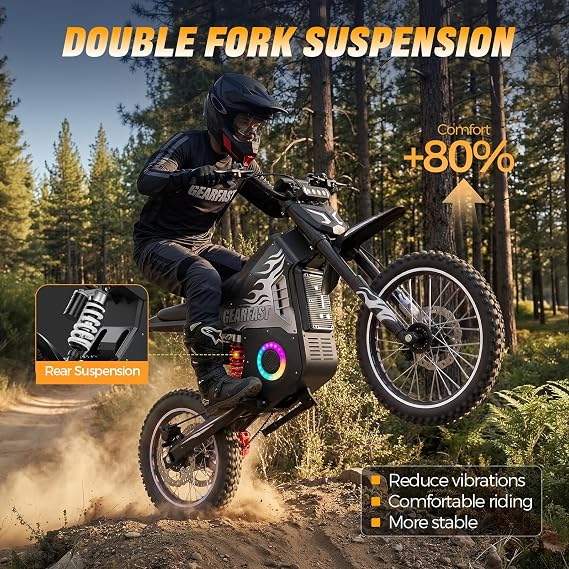 Electric Dirt Bike for Teens Adults, 3500W Peak Electric Motorcycle, 48V 23.4Ah, 40MPH & 60 Mile Ebike, Dual Hydraulic Brakes, Full Suspension, 14/12 Off-Road Tire All-terrain E-Bike (Black&Silver)