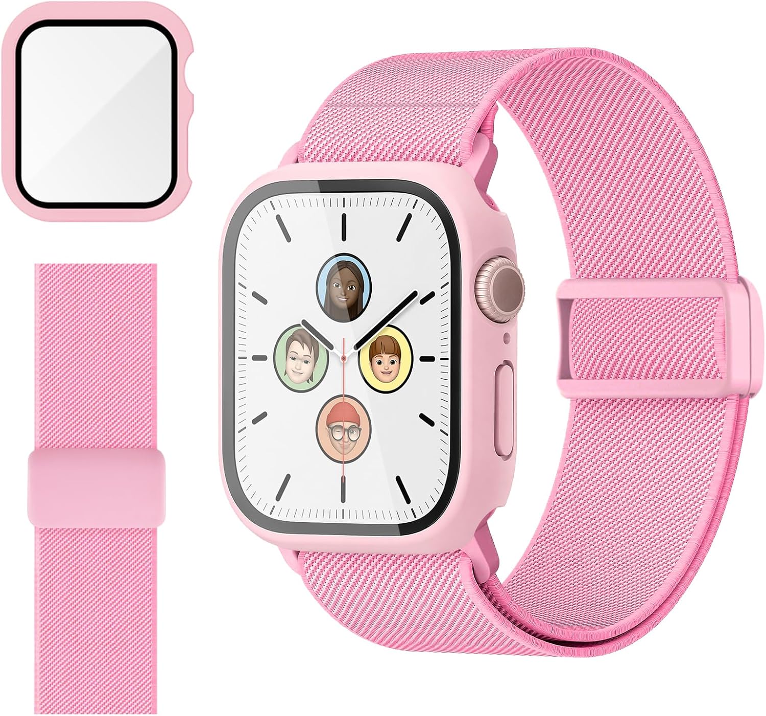 Compatible with Kids Apple Watch Band with Case 38mm 40mm 41mm 42mm 44mm 45mm, Stretchy Nylon Strap with Protective Cover and Screen Protector for iWatch Series 9 8 7 SE3 SE2 SE 6 5 4 3 2 1