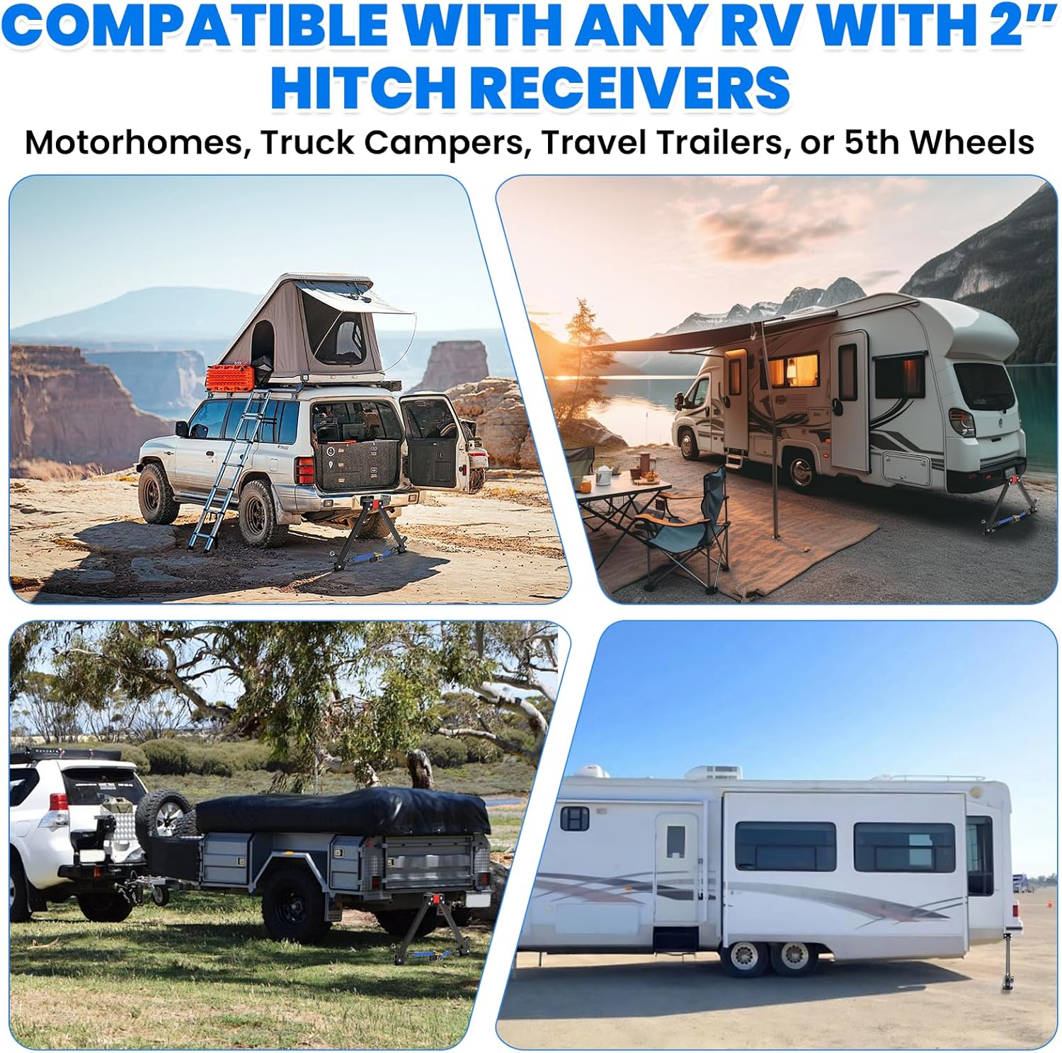 RV Hitch Mount Stabilizer Fit 2'' Hitch Receivers, Motorhomes Truck Campers Travel Trailers 5th Wheels Hitch Stabilizer, Adjustable Height of 17-28 Inch