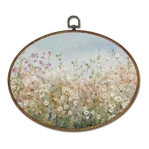 LKETW Vintage Floral Oval Wall Art Decor, Cottagecore Wildflower Oval