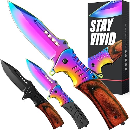 Cuchillo de bolsillo - Cuchillos plegables arcoíris - Cuchillos EDC Jack - Mejor cuchillo de senderismo de caza de camping - Accesorios de viaje