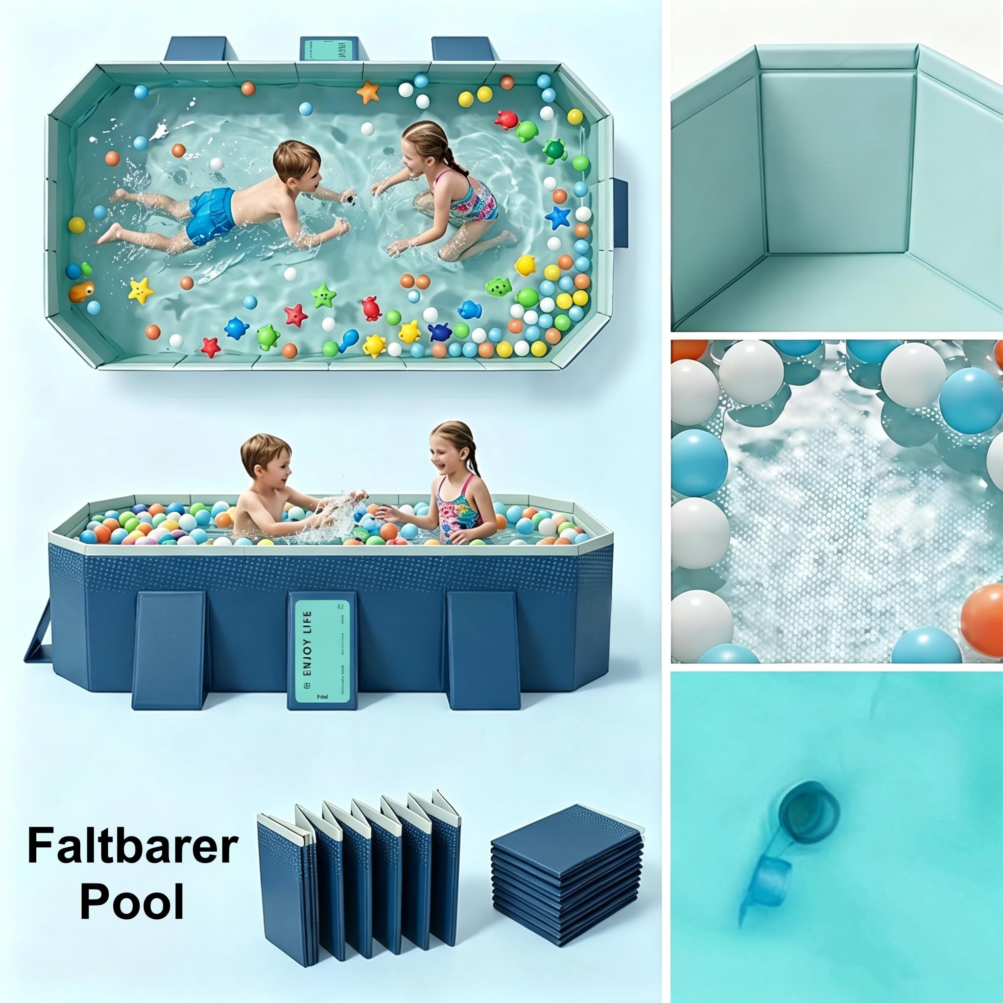 Faltbarer Pool Nicht-aufblasbarer Tragbarer Schwimmbad Verdickter Rutschfester PVC Schwimmbecken Kinderbecken zum Spielen Mit Hunden Und Haustieren Große Innen- und Außen Planschbecken 2.6M